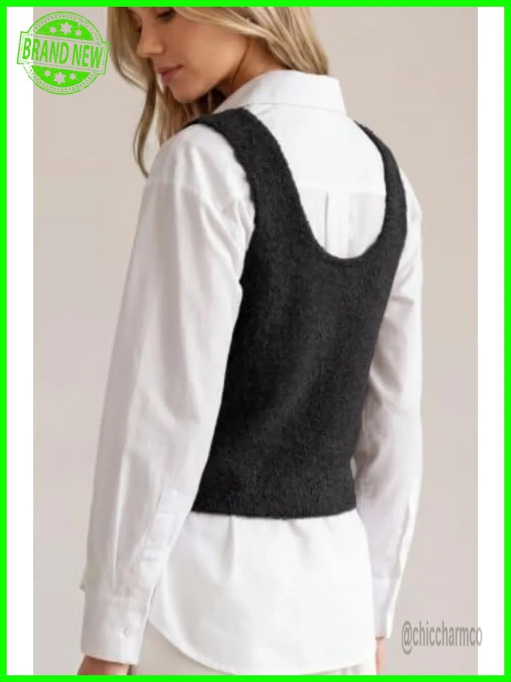 Wool Blend Cropped Textured Fall Work Sweater Vest